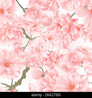 Seamless texture twig tree  sakura blossoms vintage natural pink background vector illustration editable hand draw Stock Vector
