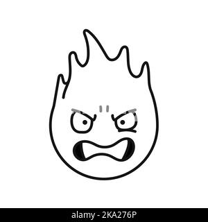 Evil character in the form of fire color line icon. Mascot of emotions. Stock Vector