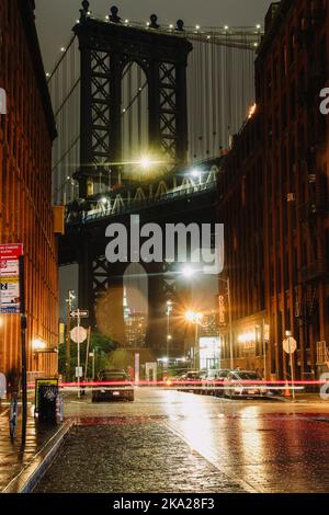 View of Manhattan Bridge From Dumbo Brooklyn by night Stock Photo