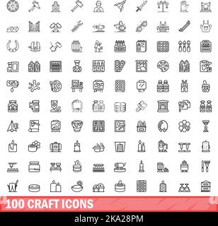 100 craft icons set. Outline illustration of 100 craft icons vector set isolated on white background Stock Vector
