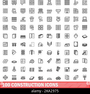 100 construction icons set. Outline illustration of 100 construction icons vector set isolated on white background Stock Vector