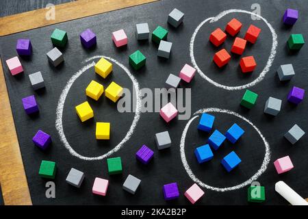 Customer segmentation models concept. Segments with colorful cubes. Stock Photo