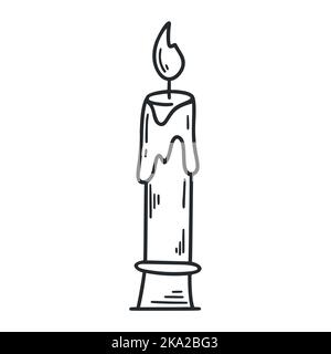 Candle doodle black outline illustration on white background isolated object Stock Vector
