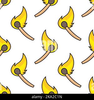 A seamless pattern of a bunch of burning matches isolated on a white background Stock Vector