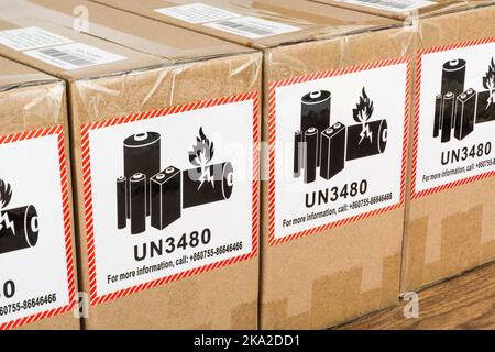 UN 3480 lithium-ion battery shipping warning label. For Lithium fire ...