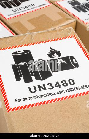 UN 3480 Lithium-ion Battery Shipping Warning Label. For Lithium Fire ...