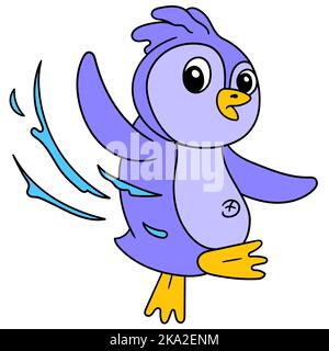 An illustration of a dancing purple penguin isolated on a white background Stock Vector