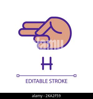 Signing letter H in ASL pixel perfect RGB color icon Stock Vector