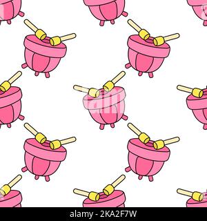 A seamless pattern of pink drums isolated on a white background Stock Vector