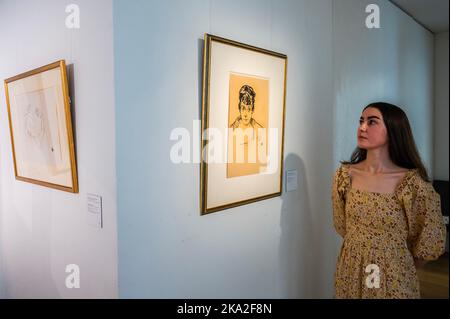 London, UK. 31st Oct, 2022. The Unflinching Eye of Egon Schiele: Works of a Private Collector on view at Bonhams New Bond Street, London, from Monday 31 October to Wednesday 16 November. Credit: Guy Bell/Alamy Live News Stock Photo