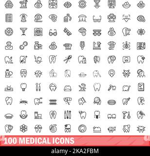 100 medical icons set. Outline illustration of 100 medical icons vector set isolated on white background Stock Vector