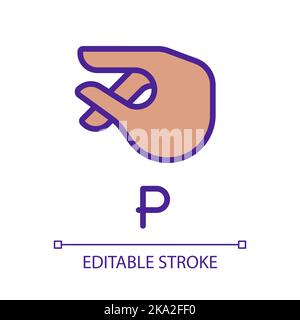 Letter P sign in ASL pixel perfect RGB color icon Stock Vector