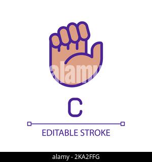 Sign for letter C in ASL pixel perfect RGB color icon Stock Vector