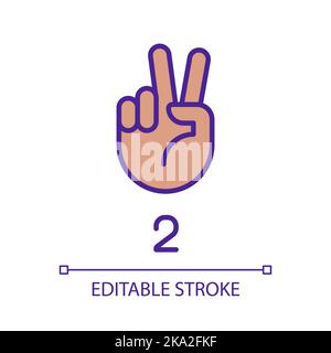 Signing digit two in ASL pixel perfect RGB color icon Stock Vector