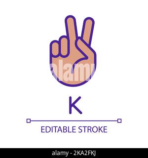 Letter K sign in ASL pixel perfect RGB color icon Stock Vector