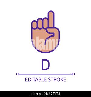 Signing letter D in ASL pixel perfect RGB color icon Stock Vector