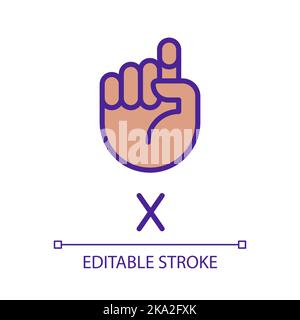 Letter X in ASL pixel perfect RGB color icon Stock Vector