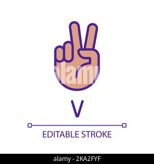 Letter V in ASL system pixel perfect RGB color icon Stock Vector