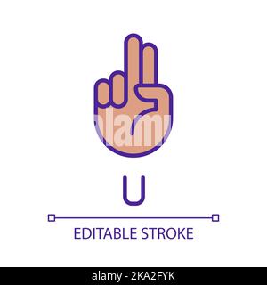 Letter U sign in ASL pixel perfect RGB color icon Stock Vector
