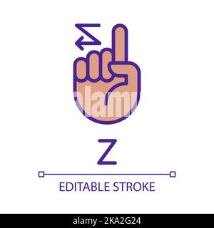 Signing letter Z in ASL pixel perfect RGB color icon Stock Vector