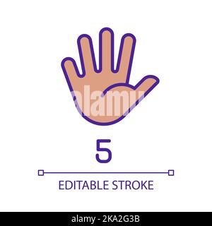 Digit five in American sign language pixel perfect RGB color icon Stock Vector