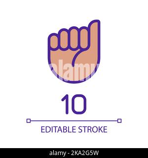 Signing digit ten in ASL pixel perfect RGB color icon Stock Vector