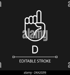 Signing letter D in ASL pixel perfect white linear icon for dark theme Stock Vector