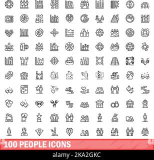100 people icons set. Outline illustration of 100 people icons vector set isolated on white background Stock Vector
