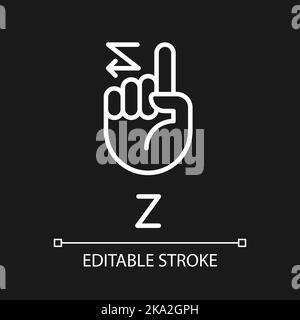 Signing letter Z in ASL pixel perfect white linear icon for dark theme Stock Vector