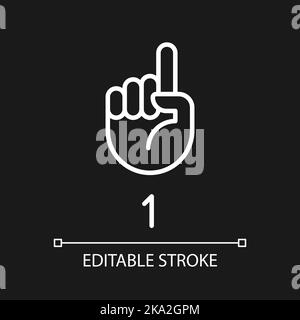 Digit one in ASL pixel perfect white linear icon for dark theme Stock Vector