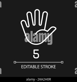 Five in American sign language pixel perfect white linear icon for dark theme Stock Vector