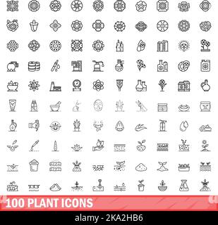 100 plant icons set. Outline illustration of 100 plant icons vector set isolated on white background Stock Vector