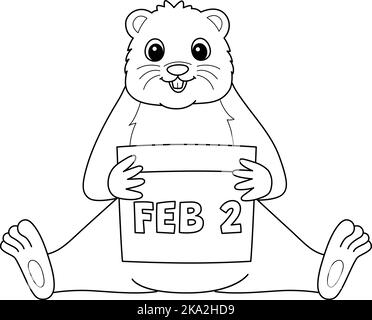 Groundhog Holding Calendar Isolated Coloring  Stock Vector