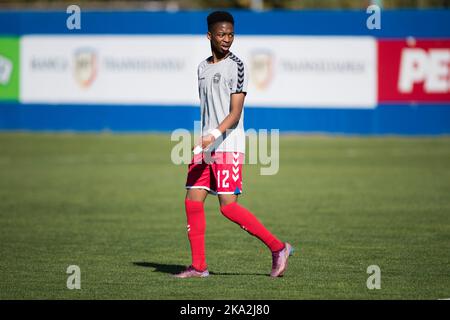 Buftea, Romania, 29th October 2022. Tristan Birch of Denmark warms up during the UEFA Under-17 Men European Championship Qualifier match between Denmark and Estonia at Football Centre FRF in Buftea, Romania. October 29, 2022. Credit: Nikola Krstic/Alamy Stock Photo