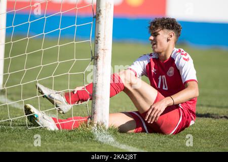 Buftea, Romania, 29th October 2022. Amin Chiakha of Denmark reacts during the UEFA Under-17 Men European Championship Qualifier match between Denmark and Estonia at Football Centre FRF in Buftea, Romania. October 29, 2022. Credit: Nikola Krstic/Alamy Stock Photo