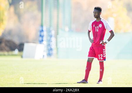 Buftea, Romania, 29th October 2022. Tristan Birch of Denmark reacts during the UEFA Under-17 Men European Championship Qualifier match between Denmark and Estonia at Football Centre FRF in Buftea, Romania. October 29, 2022. Credit: Nikola Krstic/Alamy Stock Photo