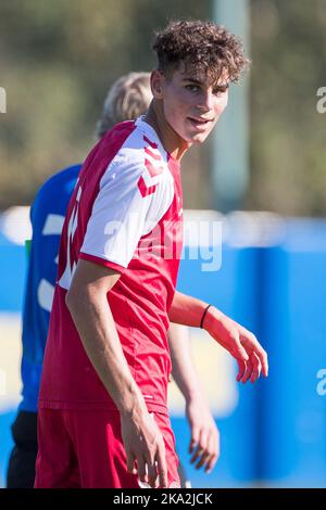 Buftea, Romania, 29th October 2022. Amin Chiakha of Denmark reacts during the UEFA Under-17 Men European Championship Qualifier match between Denmark and Estonia at Football Centre FRF in Buftea, Romania. October 29, 2022. Credit: Nikola Krstic/Alamy Stock Photo