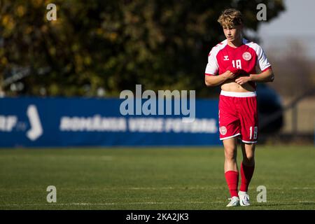 Buftea, Romania, 29th October 2022. Oliver Bodker of Denmark reacts during the UEFA Under-17 Men European Championship Qualifier match between Denmark and Estonia at Football Centre FRF in Buftea, Romania. October 29, 2022. Credit: Nikola Krstic/Alamy Stock Photo