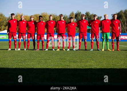 Buftea, Romania, 29th October 2022. The team of Denmark line-up during the UEFA Under-17 Men European Championship Qualifier match between Denmark and Estonia at Football Centre FRF in Buftea, Romania. October 29, 2022. Credit: Nikola Krstic/Alamy Stock Photo