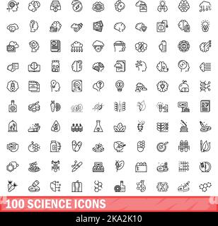 100 science icons set. Outline illustration of 100 science icons vector set isolated on white background Stock Vector