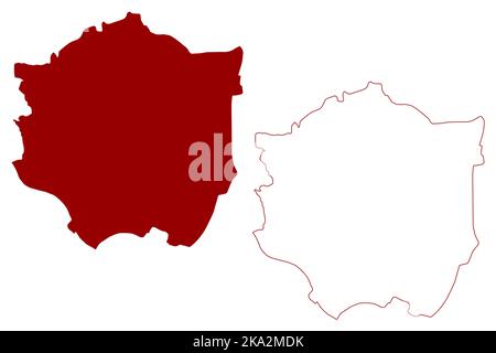 Exeter City and non-metropolitan district (United Kingdom of Great Britain and Northern Ireland, ceremonial county Devon or Devonshire, England) map v Stock Vector