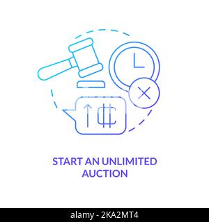 Start an unlimited auction blue gradient concept icon Stock Vector