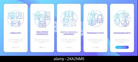 Trends in NFT space blue gradient onboarding mobile app screen Stock Vector