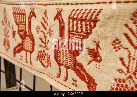 Close up of a fabric decorated with traditional sardinian ethnic motifs Stock Photo