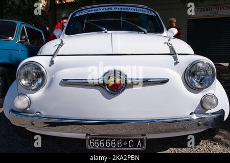 Front view of a Fiat 500 Abarth, an old racing car Stock Photo