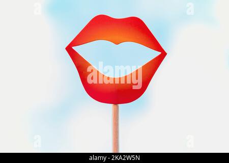 close up view of a red paper lips photo booth props Stock Photo