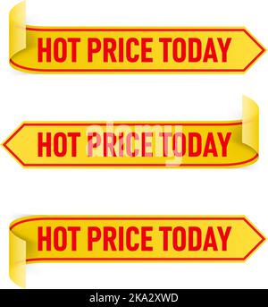 Set of Yellow Paper Stickers with White Strip Stock Vector