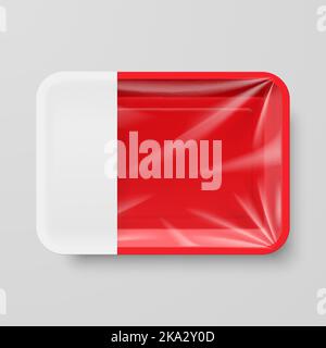 Empty Red Plastic Food Container with Empty Label on Gray Stock Vector