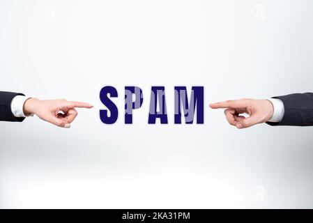 Sign displaying Spam. Business showcase unsolicited usually commercial message sent large number of recipient Stock Photo