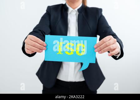 Text showing inspiration Iso. Conceptual photo international standardsetting design to make products services better Stock Photo